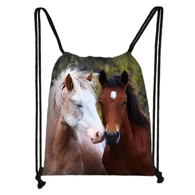 Eleganta dzīvnieku zirgu apdruka aukliņu soma sievietēm vīriešiem glabāšanas soma Modes mugursoma Jauki poniju zēni meitenes mugursoma bērniem grāmatu soma dāvana