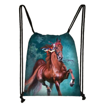 Eleganta dzīvnieku zirgu apdruka aukliņu soma sievietēm vīriešiem glabāšanas soma Modes mugursoma Jauki poniju zēni meitenes mugursoma bērniem grāmatu soma dāvana