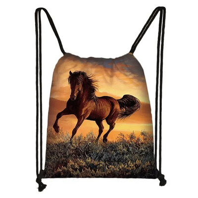 Eleganta dzīvnieku zirgu apdruka aukliņu soma sievietēm vīriešiem glabāšanas soma Modes mugursoma Jauki poniju zēni meitenes mugursoma bērniem grāmatu soma dāvana