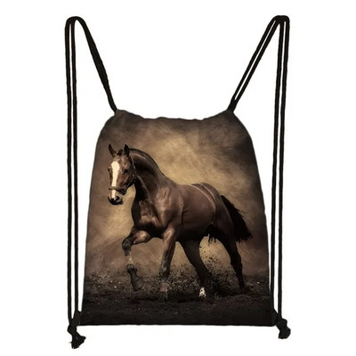 Eleganta dzīvnieku zirgu apdruka aukliņu soma sievietēm vīriešiem glabāšanas soma Modes mugursoma Jauki poniju zēni meitenes mugursoma bērniem grāmatu soma dāvana