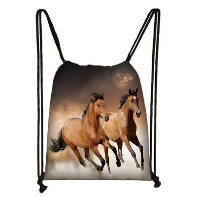 Eleganta dzīvnieku zirgu apdruka aukliņu soma sievietēm vīriešiem glabāšanas soma Modes mugursoma Jauki poniju zēni meitenes mugursoma bērniem grāmatu soma dāvana