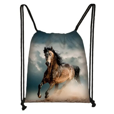 Eleganta dzīvnieku zirgu apdruka aukliņu soma sievietēm vīriešiem glabāšanas soma Modes mugursoma Jauki poniju zēni meitenes mugursoma bērniem grāmatu soma dāvana