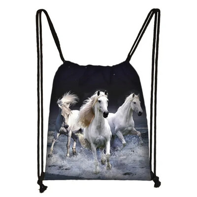 Eleganta dzīvnieku zirgu apdruka aukliņu soma sievietēm vīriešiem glabāšanas soma Modes mugursoma Jauki poniju zēni meitenes mugursoma bērniem grāmatu soma dāvana