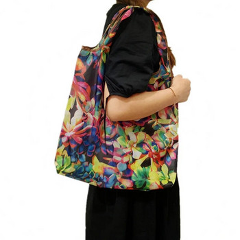 Оксфордска сгъваема рециклирана чанта за пазаруване Екологична дамска чанта за многократна употреба Флорален плодов зеленчуков джоб за хранителни стоки
