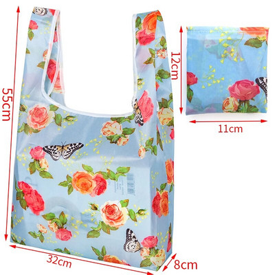 Oxfordi kokkupandav taaskasutustarvete ostukott Ökosõbralik naiste korduvkasutatav kandekott Lille-puuvilja-köögivilja toidupoe tasku