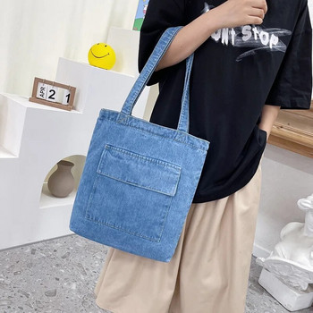2023 Дамски чанти за рамо с голям капацитет Дива ежедневна ръчна чанта Улична платнена дънкова чанта за рамо Едноцветна пазарска чанта с цип