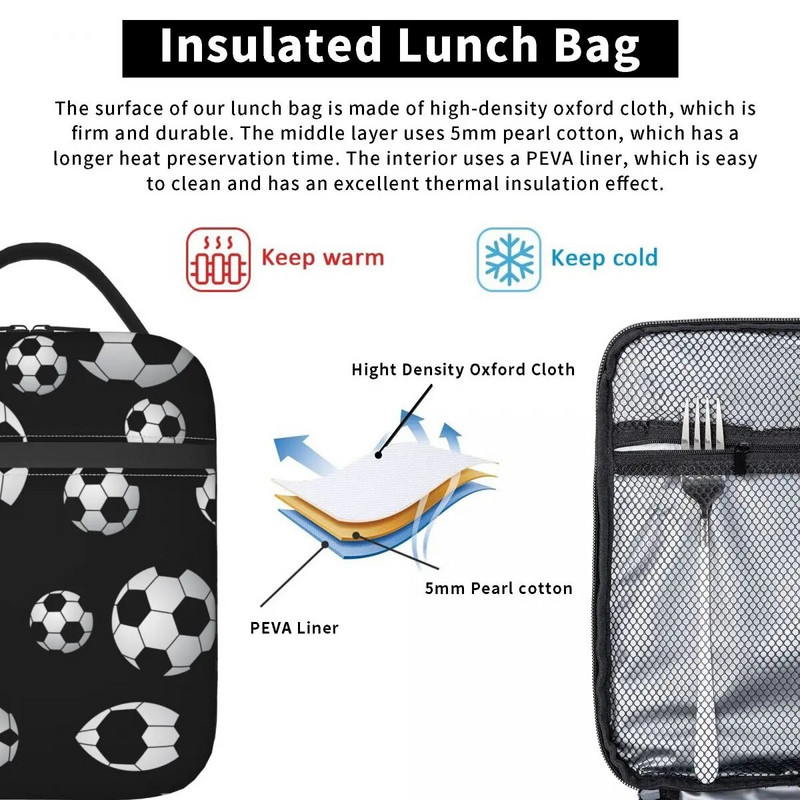 Ποδόσφαιρο με μοτίβο μονωμένη τσάντα μεσημεριανού γεύματος Ψύξη τσάντα γεύματος Δοχείο ποδοσφαίρου Μπάλες ποδοσφαίρου Αθλητικά Μεγάλο κουτί μεσημεριανού γεύματος Τσάντα φαγητού College Picnic