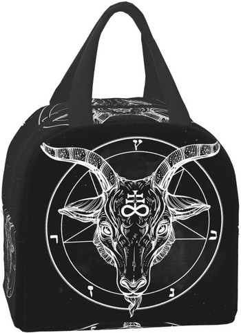 Εξώφυλλο πεντάγραμμα με δαιμόνιο Baphomet Satanic Goat Head Binary Symbol Φορητό μονωμένο τσάντα μεσημεριανού γεύματος Κουτί για γυναίκες Άνδρες αγόρι