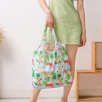 Многократно използваеми сгъваеми платнени пазарски чанти Цвете Птица Котка чанта Преносима екологична пазарска чанта с голям капацитет Дамска чанта