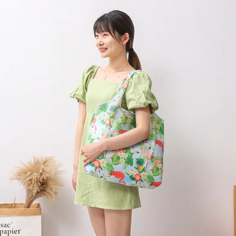 Atkārtoti lietojami salokāmi auduma iepirkumu maisiņi Flower Bird Cat Tote Bag Pārnēsājama videi draudzīga liela ietilpības iepirkumu soma rokassomiņa