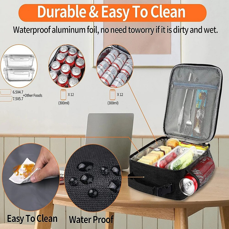 Vīriešu sieviešu izolēta pārnēsājama atkārtoti lietojama termiskā pusdienu kastes dzesētāja pusdienu soma skolas birojam Uzglabājiet ēdienu svaigu siltu vai aukstu