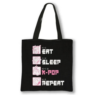 KPOP Korea Print plecu soma K-Pop Ramen Boba K-Drama Totes Somas atkārtoti lietojamas rokassomas Harajuku atkārtoti lietojamas pircēju somas