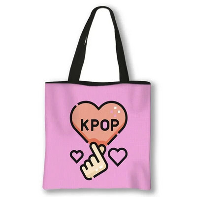 KPOP Korea Print plecu soma K-Pop Ramen Boba K-Drama Totes Somas atkārtoti lietojamas rokassomas Harajuku atkārtoti lietojamas pircēju somas
