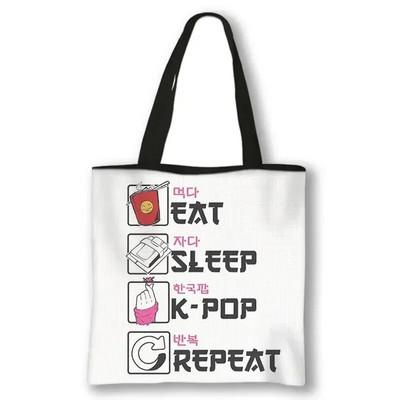 KPOP Korea Print plecu soma K-Pop Ramen Boba K-Drama Totes Somas atkārtoti lietojamas rokassomas Harajuku atkārtoti lietojamas pircēju somas