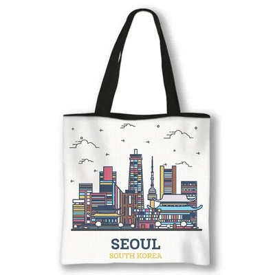 KPOP Korea Print plecu soma K-Pop Ramen Boba K-Drama Totes Somas atkārtoti lietojamas rokassomas Harajuku atkārtoti lietojamas pircēju somas
