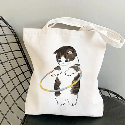 Modes pircēju soma Kawaii Cats Jauki dzīvnieku somas Iepirkumu soma Audekla somas Tote Bag Rokassomas Ikdienas meiteņu plecu somas meitenēm