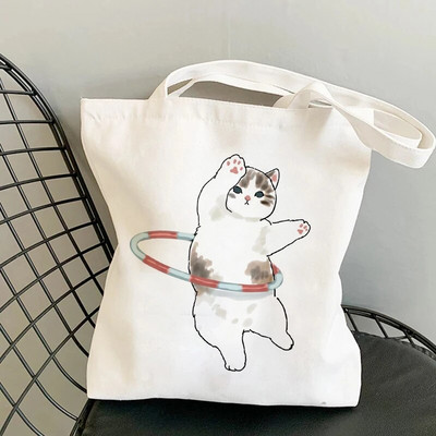 Modes pircēju soma Kawaii Cats Jauki dzīvnieku somas Iepirkumu soma Audekla somas Tote Bag Rokassomas Ikdienas meiteņu plecu somas meitenēm