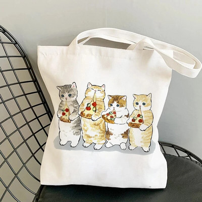 Modes pircēju soma Kawaii Cats Jauki dzīvnieku somas Iepirkumu soma Audekla somas Tote Bag Rokassomas Ikdienas meiteņu plecu somas meitenēm