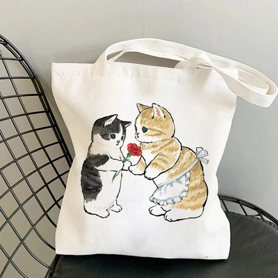 Modes pircēju soma Kawaii Cats Jauki dzīvnieku somas Iepirkumu soma Audekla somas Tote Bag Rokassomas Ikdienas meiteņu plecu somas meitenēm