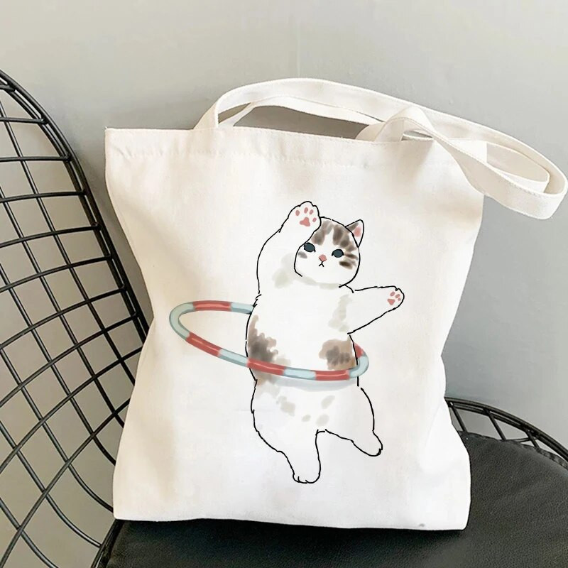 Modes pircēju soma Kawaii Cats Jauki dzīvnieku somas Iepirkumu soma Audekla somas Tote Bag Rokassomas Ikdienas meiteņu plecu somas meitenēm