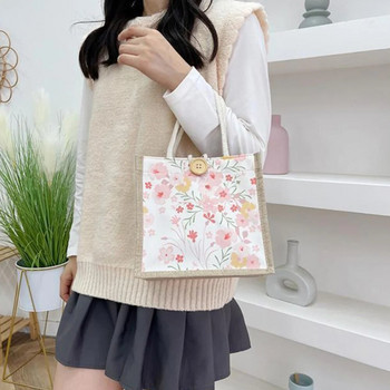 Τσάντα αποθήκευσης λευκών ειδών τσάντα τσάντα μεσημεριανού τσάντα τσάντα τσάντα τσάντα Bento κούμπωμα με κουμπιά κούμπωμα χαριτωμένο λουλούδι Εκτύπωση τροφίμων για πικνίκ Τσάντα Bento