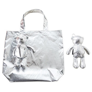 ECO Silver Coated Bear Βαμβακερή γέμιση Αδιάβροχη Tote Επαναχρησιμοποιήσιμη τσάντα παντοπωλείου Τσάντα αγορών