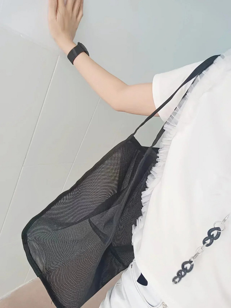 2023. gada jauna karsti pārdodama caurspīdīga sieta soma, moderna, viegla, daudzpusīga, liela ietilpība, pārnēsājama pārnēsājama iepirkumu soma