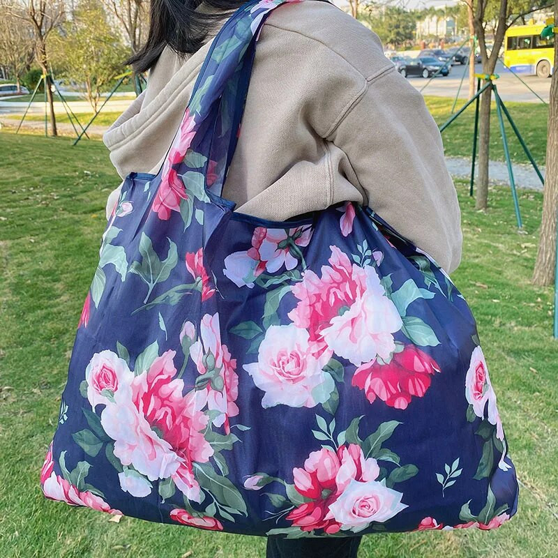 Atkārtoti lietojami iepirkumu maisiņi Mazgājami dažādi piederumi Somas salokāmas sieviešu plecu somas Ceļojumu somas Izturīgs un biezināts neilons