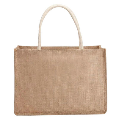 Burlap Tote Somas Džutas iepirkšanās rokassomu amatniecībai Dāvanu glabāšanai Pārtikas soma Sieviešu pircēju Eco Bag Ceļojumu Pludmales auduma soma Sajūgs