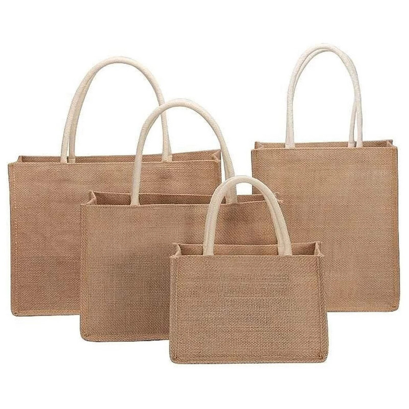 Burlap Tote Somas Džutas iepirkšanās rokassomu amatniecībai Dāvanu glabāšanai Pārtikas soma Sieviešu pircēju Eco Bag Ceļojumu Pludmales auduma soma Sajūgs