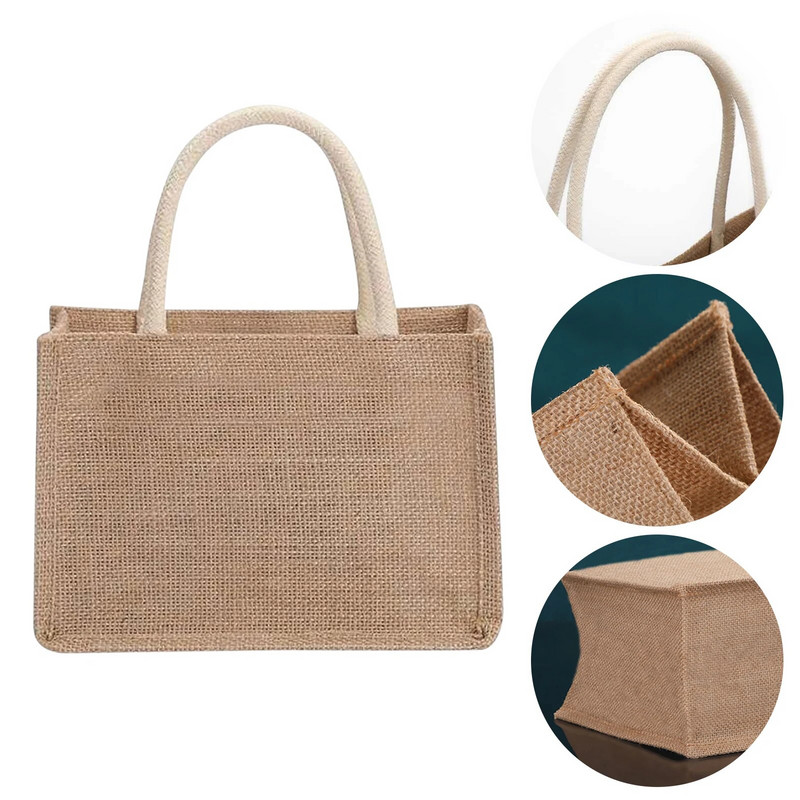 Burlap Tote Somas Džutas iepirkšanās rokassomu amatniecībai Dāvanu glabāšanai Pārtikas soma Sieviešu pircēju Eco Bag Ceļojumu Pludmales auduma soma Sajūgs