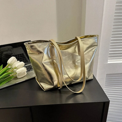 2024. g. Jaunas sieviešu plecu somas Spilgtas Pu ādas rokassomas Augstas kvalitātes ikdienas somas padusēs Vienkrāsu iepirkumu somas