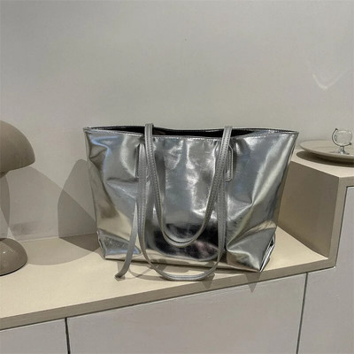 2024. g. Jaunas sieviešu plecu somas Spilgtas Pu ādas rokassomas Augstas kvalitātes ikdienas somas padusēs Vienkrāsu iepirkumu somas