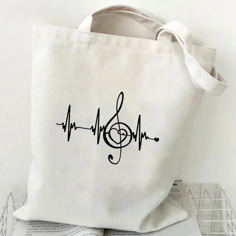 Sieviešu rokassomas Music Note Heartbeat Canvas Bag Smieklīga rokassomiņa pusaudžiem Modes somas dizaina zīmola sānu soma sievietēm
