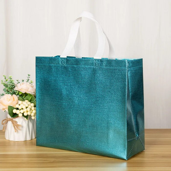 Нетъкани пазарски чанти Лазерна лъскава многократна чанта за хранителни стоки Мъжка чанта с дръжка Блестяща торбичка за подарък Favor Goodie Package Bags