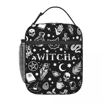 Witch Pattern Insulated Lunch Tote Bag for Women Halloween Occult Gothic Magic Resuable Thermal Cooler Bento Box Kids School