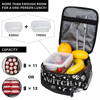 Witch Pattern Insulated Lunch Tote Bag for Women Halloween Occult Gothic Magic Resuable Thermal Cooler Bento Box Kids School