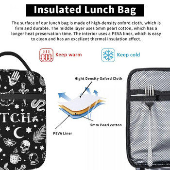 Γυναικεία τσάντα για μεσημεριανό γεύμα με μοτίβο με μοτίβο μάγισσας Απόκριες απόκρυφη Gothic Magic Resuable Thermal Cooler Bento Box Kids School