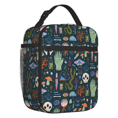 Raganu raksta izolēta pusdienu soma sievietēm Helovīna okultās gotikas burvju resuable termiskais dzesētājs Bento Box bērnu skola