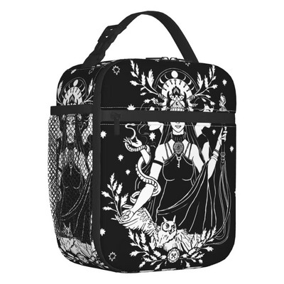 Raganu raksta izolēta pusdienu soma sievietēm Helovīna okultās gotikas burvju resuable termiskais dzesētājs Bento Box bērnu skola