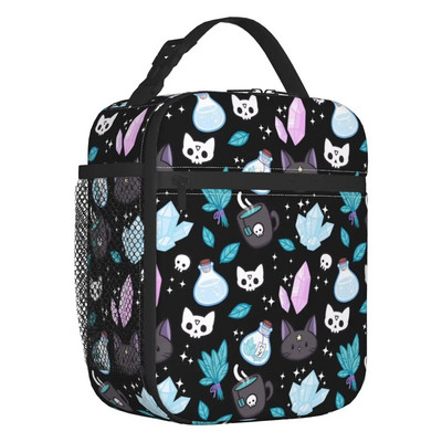 Raganu raksta izolēta pusdienu soma sievietēm Helovīna okultās gotikas burvju resuable termiskais dzesētājs Bento Box bērnu skola