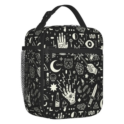 Raganu raksta izolēta pusdienu soma sievietēm Helovīna okultās gotikas burvju resuable termiskais dzesētājs Bento Box bērnu skola