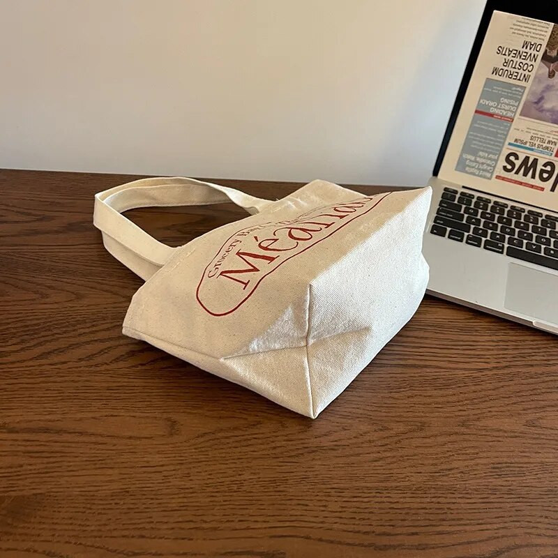 2023. gada korejiešu stila sieviešu soma ar sarkanu burtu augšējo rokturi, audekls, mazs iepirkumu maisiņš, meitenei, mazs, somiņš, sieviešu rokassomiņa, liela audekla soma