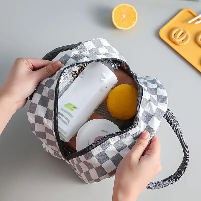 1 gab rūtainā izolētā pusdienu soma, ūdensnecaurlaidīga piknika soma, ledus soma, lielas ietilpības pusdienu kastes soma