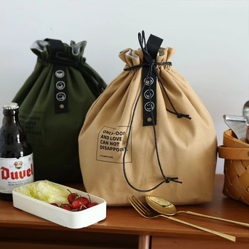 Καμβάς τσάντα μεσημεριανού γεύματος Bento Box Τσάντα χειρός για υπαίθριο φορητό πικνίκ Εμπορευματοκιβώτιο για δείπνο Σχολείο Fresh Keeping Αποθήκευση τροφίμων Αξεσουάρ Tote