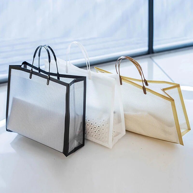 1 gab Atkārtoti lietojama soma videi draudzīgi iepirkumu maisiņi sievietēm Caurspīdīga rokassomiņa Ūdensizturīga PVC pircēju soma uzglabāšanas soma dāvanai