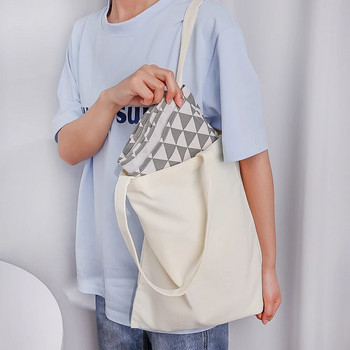 3 размера Пазарска чанта с чист цвят и голям капацитет Еко голяма памучна чанта за многократна употреба за жени Мъжко бельо Проста чанта за съхранение Подаръци