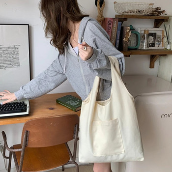 Ежедневни чанти за през рамо с голям капацитет Shopper Canvas Fashion Harajuku Дамски чанти Сгъваема нова едноцветна елегантна еко чанта