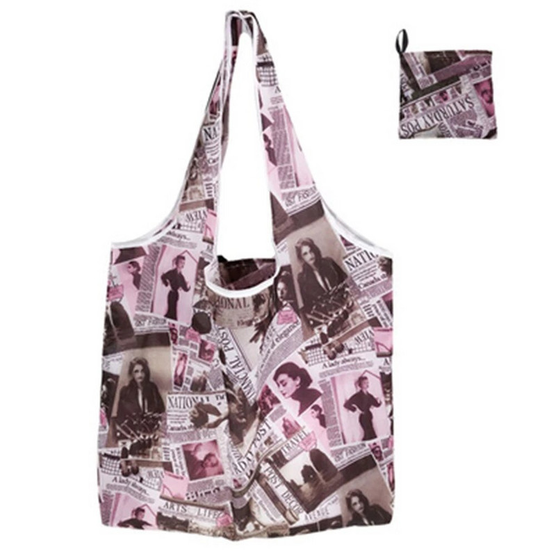 Sulankstomas pirkinių krepšys Ekologiškas sulankstomas daugkartinis nešiojamasis rankinė ant peties vandeniui atsparus poliesteris, skirtas kelioniniams bakalėjos krepšiams