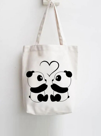Дамски щампи Panda New 90s Love Shopper Дамски чанти Женска мода през рамо Ежедневно пазаруване Платнена чанта за момичета с графика